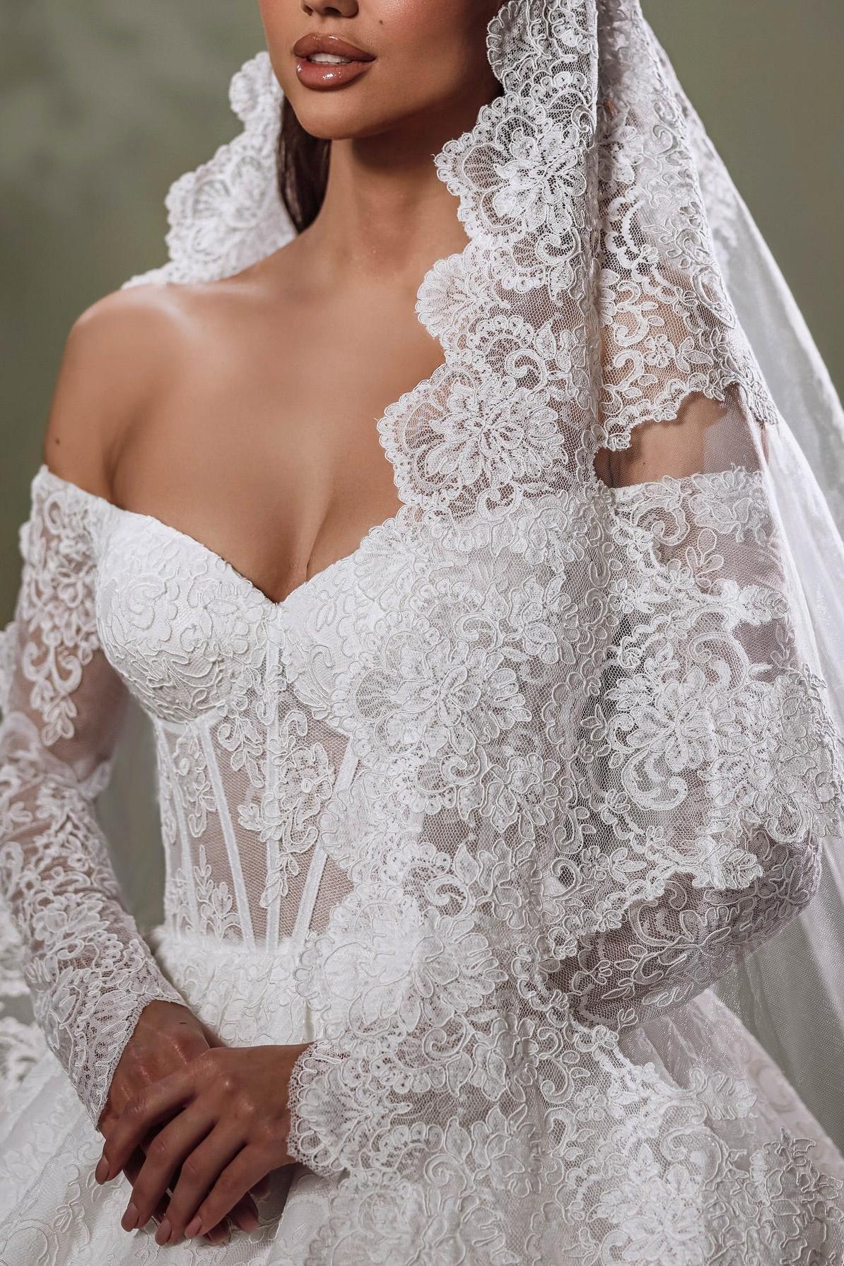 Dressystars White Wedding Dress Sweetheart Off The Shoulder Sleeves Ball Gown Cathedral Train Lace Bridal Gown