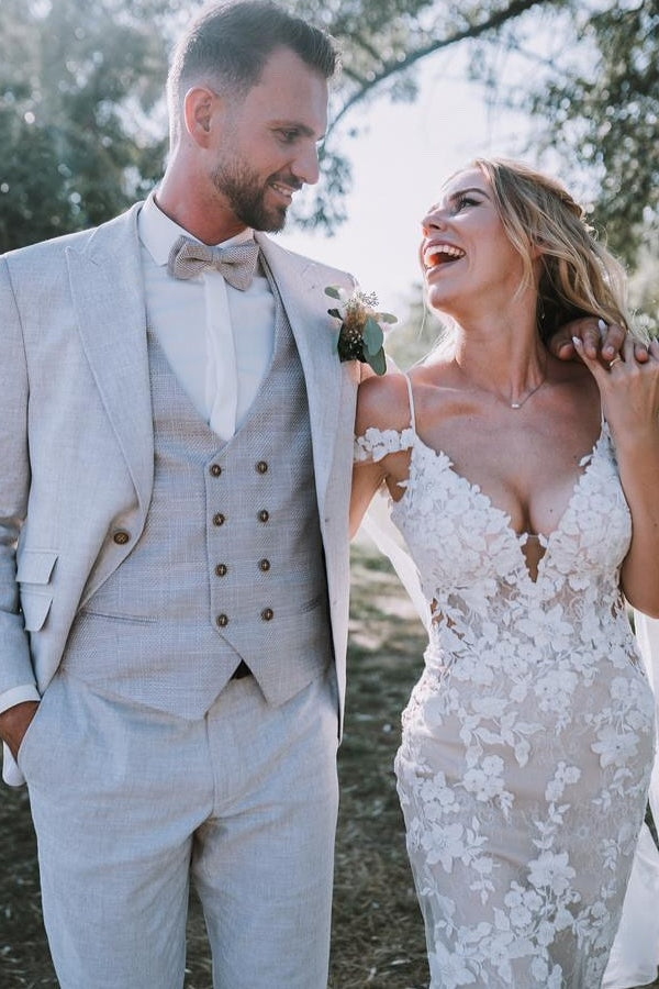 Dressystars White Wedding Dress V Neck Lace Mermaid Spaghetti Strap Off The Shoulder Cap Sleeves Bridal Gown