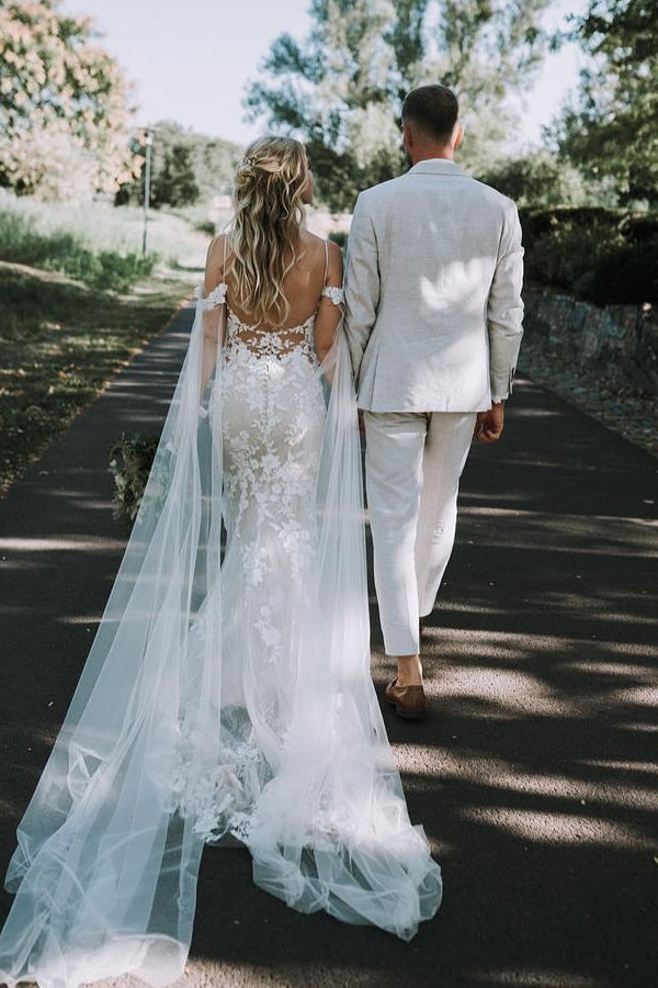 Dressystars White Wedding Dress V Neck Lace Mermaid Spaghetti Strap Off The Shoulder Cap Sleeves Bridal Gown