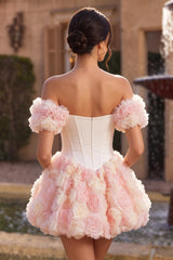 Dressystars White and Pink A-Line Corset Short Homecoming Dress with 3D Flowers