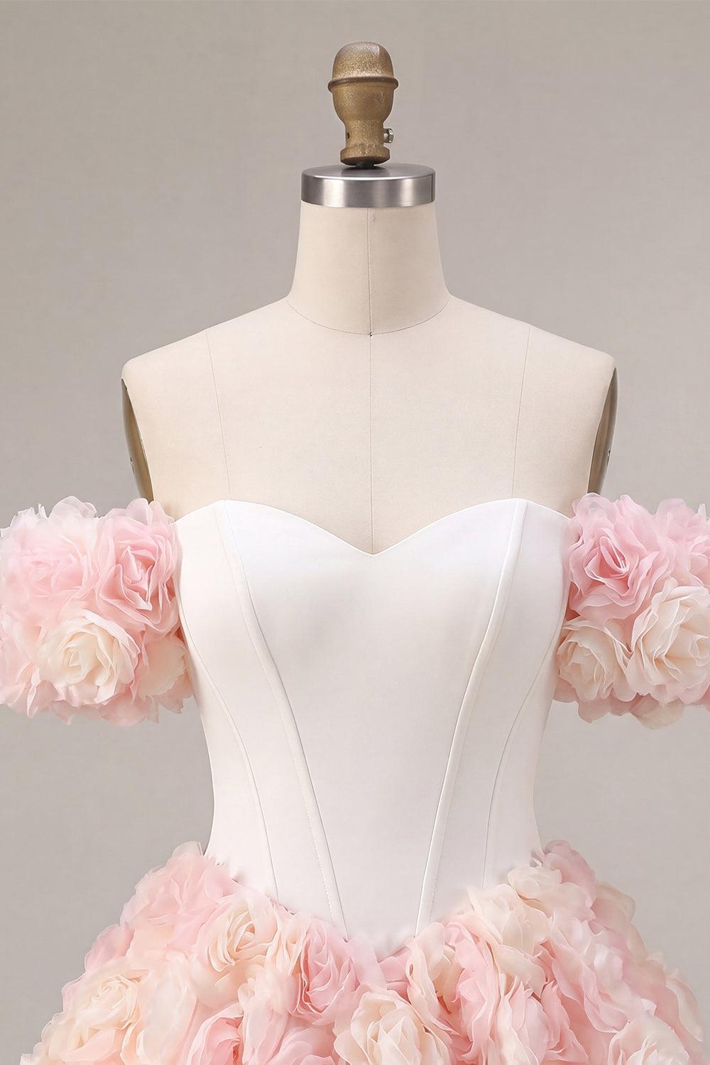 Dressystars White and Pink A-Line Corset Short Homecoming Dress with 3D Flowers