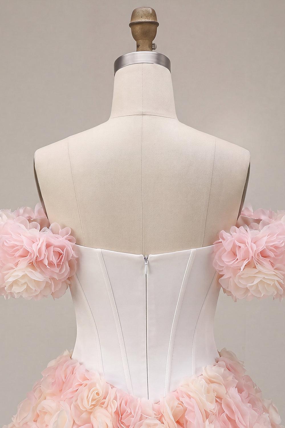 Dressystars White and Pink A-Line Corset Short Homecoming Dress with 3D Flowers