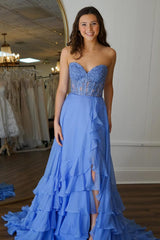 Dressystars Yellow A-Line Sweetheart Lace Top Long Chiffon Prom Dress With Ruffle Skirt Formal Evening Gown