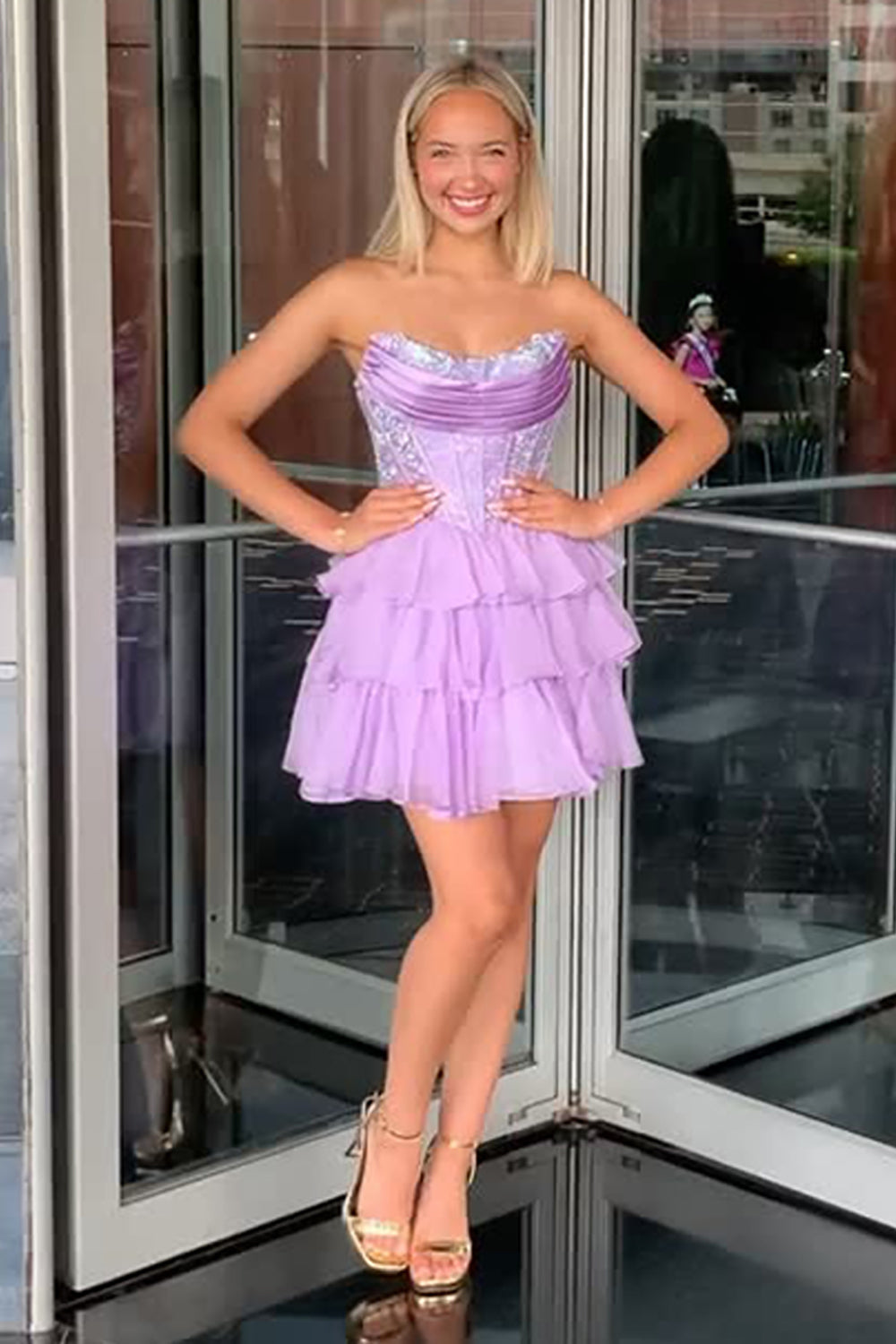 Dressystars Yellow Beaded Homecoming Dresses Strapless Short Corset Cocktail Dresses