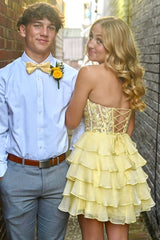 Dressystars Yellow Corset Chiffon Short Homecoming Dress with Appliques