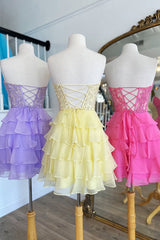 Dressystars Yellow Corset Chiffon Short Homecoming Dress with Appliques