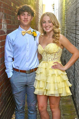 Dressystars Yellow Corset Chiffon Short Homecoming Dress with Appliques