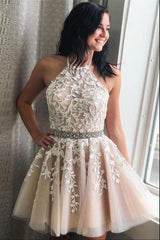 Dressystars Yellow Homecoming Dress A Line Halter Backless Prom Dress