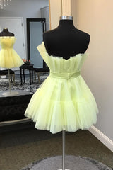 Dressystars Yellow Homecoming Dress A Line Tiered Tulle Short Prom Dress