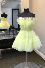 Dressystars Yellow Homecoming Dress A Line Tiered Tulle Short Prom Dress