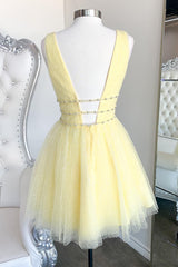 Dressystars Yellow Homecoming Dress Beaded Sequin A-Line Short Prom Dress