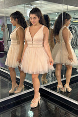 Dressystars Yellow Homecoming Dress Beaded Sequin A-Line Short Prom Dress