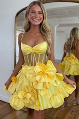 Dressystars Yellow Homecoming Dress Corset A Line Short Prom Dress With 3D Flowers