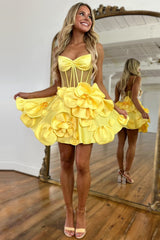 Dressystars Yellow Homecoming Dress Corset A Line Short Prom Dress With 3D Flowers