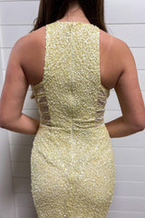 Dressystars Yellow Homecoming Dress Sequin Asymmetrical Tight Prom Dress