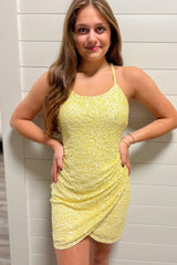 Dressystars Yellow Homecoming Dress Sequin Asymmetrical Tight Prom Dress