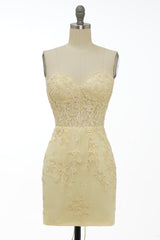 Dressystars Yellow Homecoming Dress Tight Short Prom Dress with Appliques