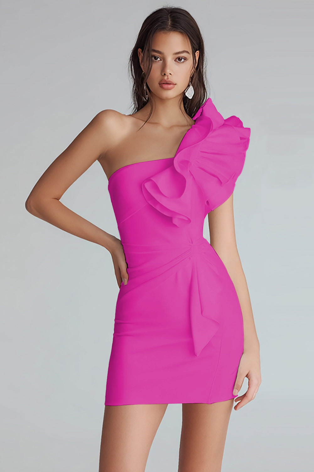 Dressystars Yellow Satin Satin One Shoulder Short Tight Homecoming Dress with Ruffles