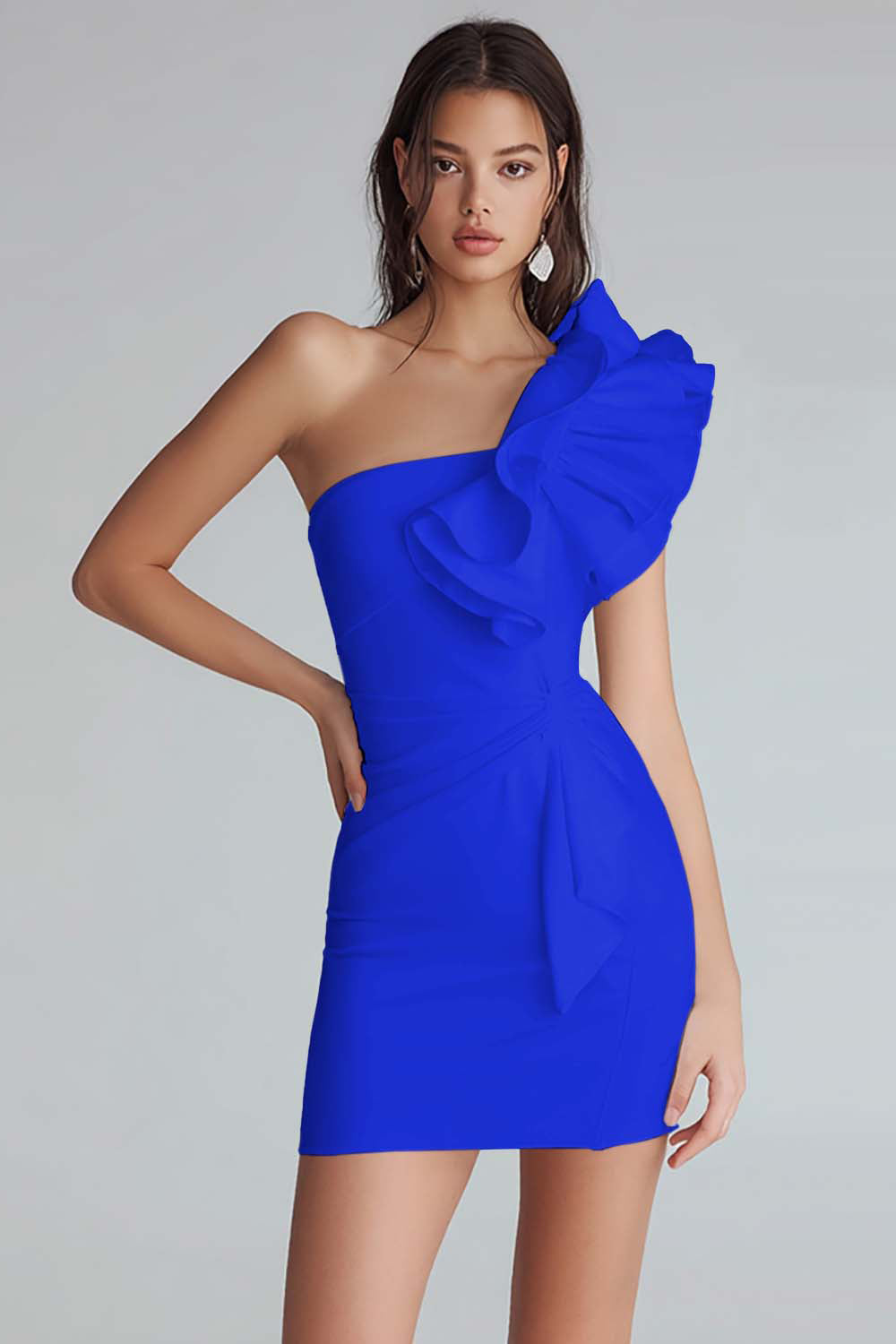 Dressystars Yellow Satin Satin One Shoulder Short Tight Homecoming Dress with Ruffles