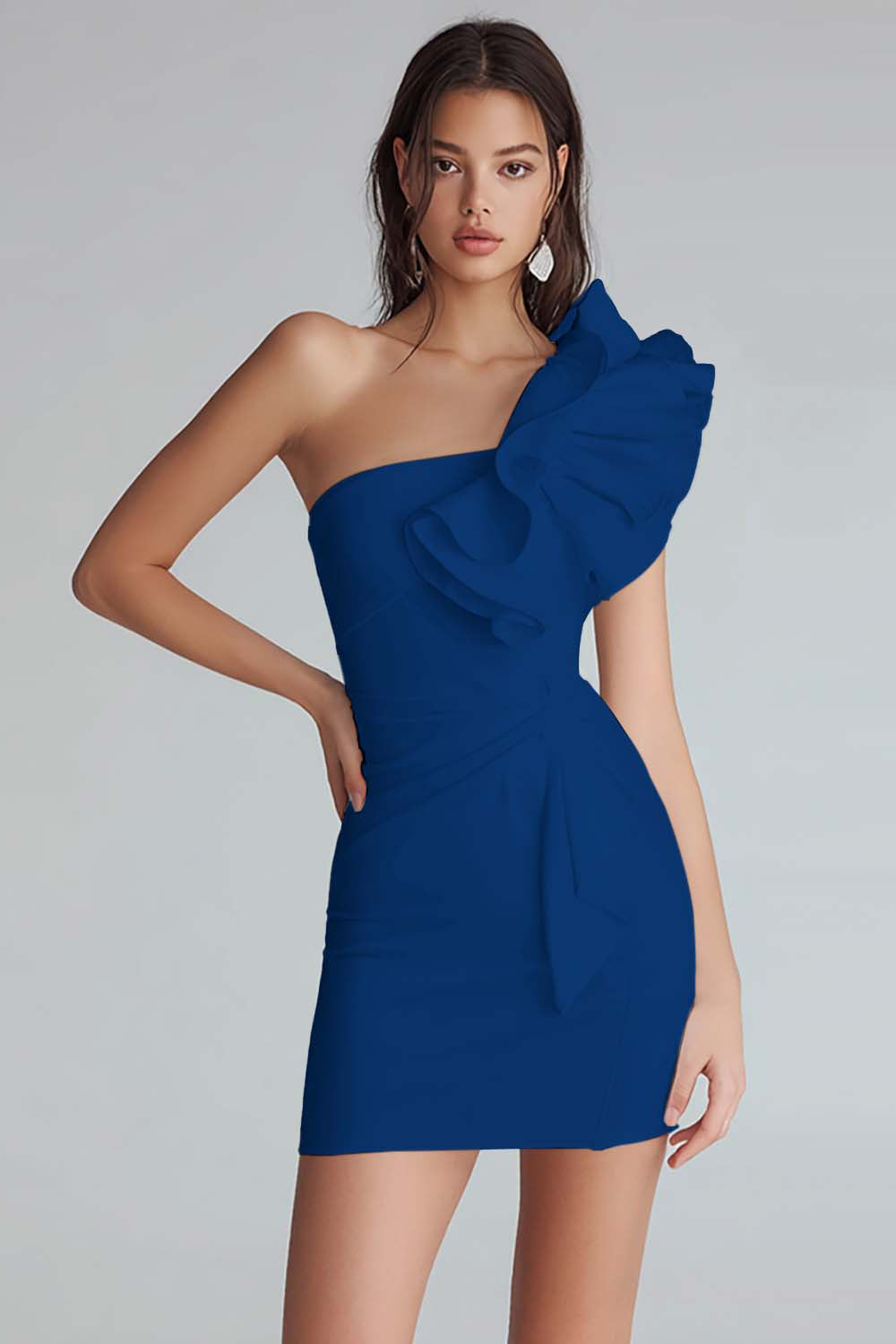 Dressystars Yellow Satin Satin One Shoulder Short Tight Homecoming Dress with Ruffles