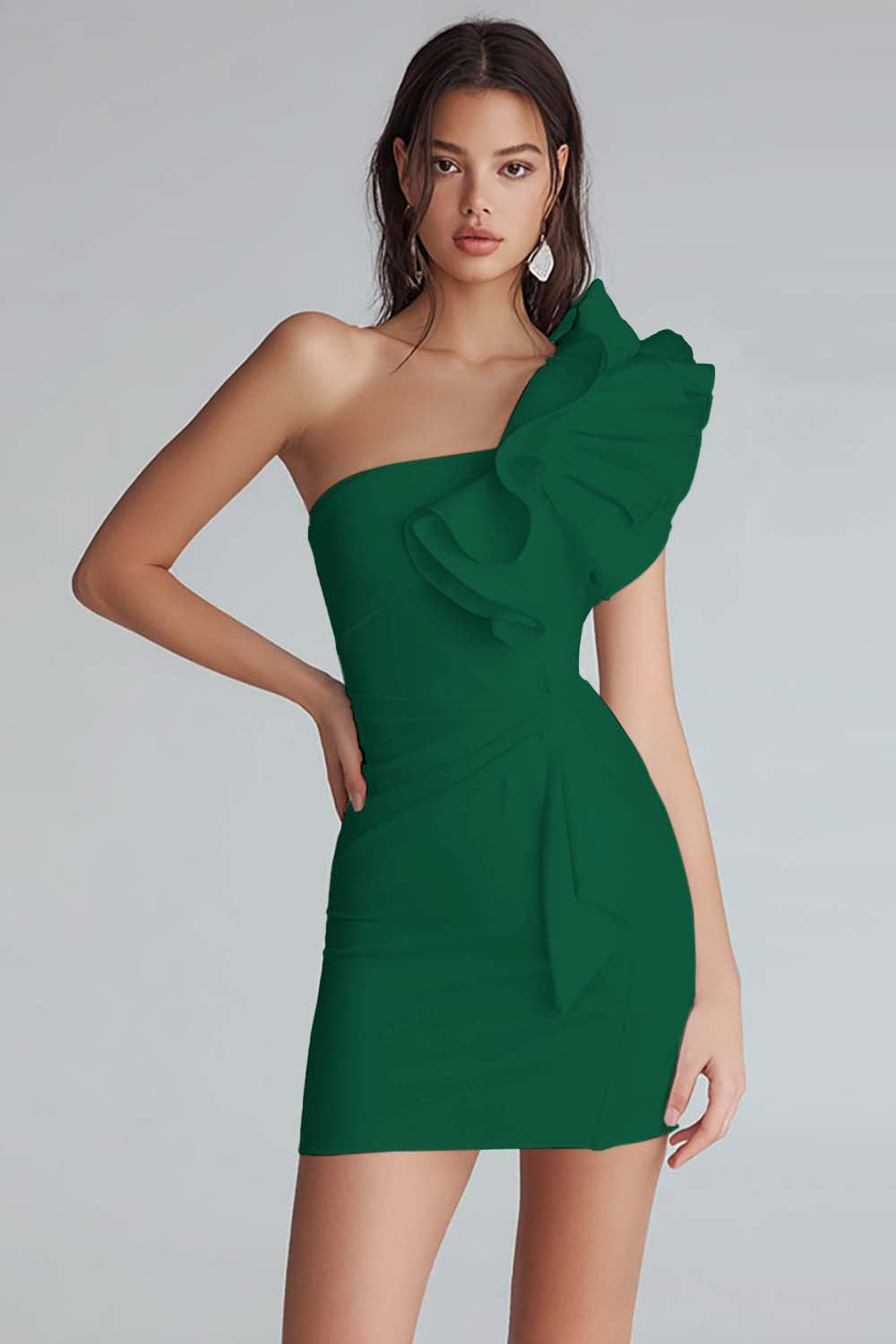Dressystars Yellow Satin Satin One Shoulder Short Tight Homecoming Dress with Ruffles