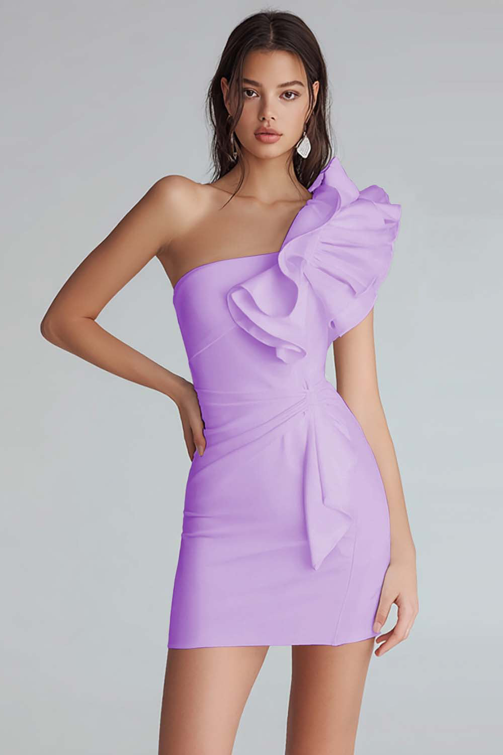 Dressystars Yellow Satin Satin One Shoulder Short Tight Homecoming Dress with Ruffles