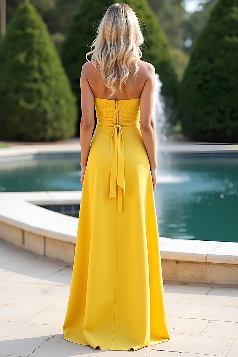 Dressystars Yellow Sheath Long Sweetheart Formal Dress With Slit