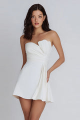 Dressystars Yellow Strapless Satin Short A-Line Homecoming Dress with Ruffles