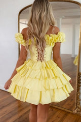 Dressystars Yellow Tiered Homecoming Dress Ruffles Short Cocktail Dress