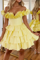 Dressystars Yellow Tiered Homecoming Dress Ruffles Short Cocktail Dress