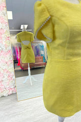 Dressystars Yellow Tight Homecoming Dresses Short Sleeves Tweed Cocktail Dresses With Pearl