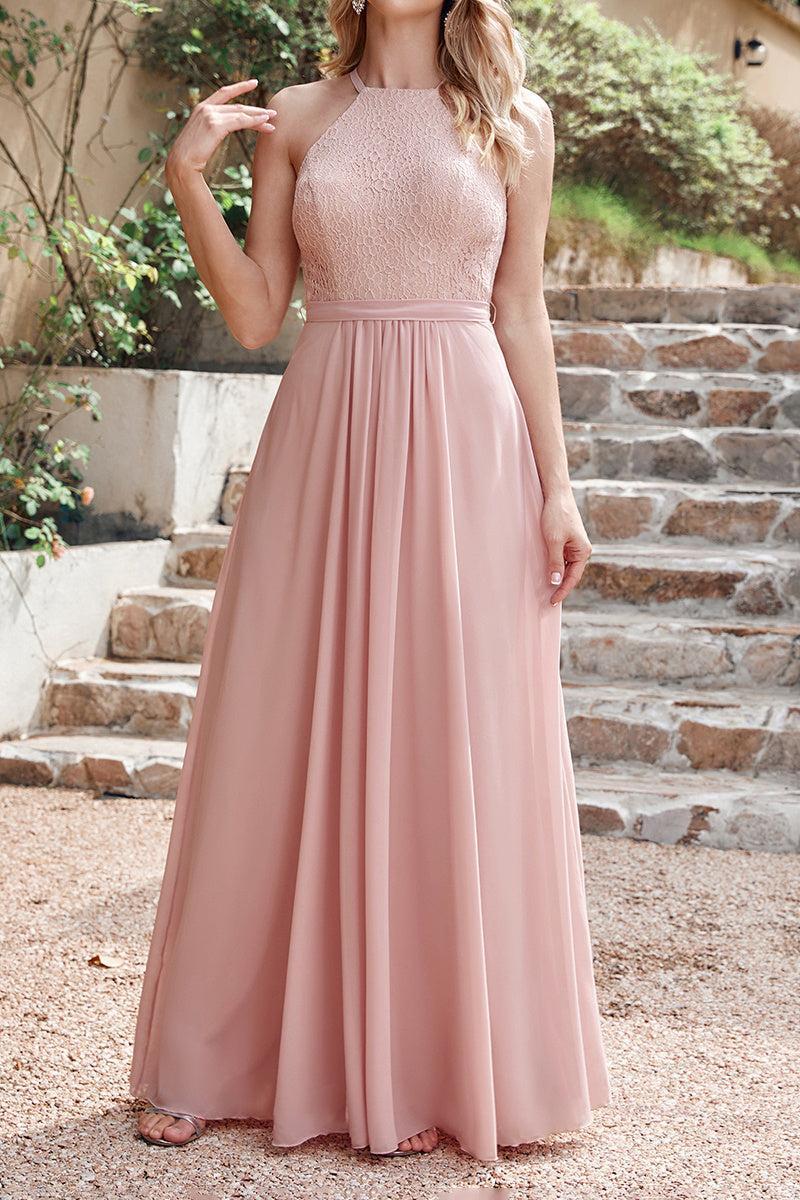 Dusty Rose Hater Bridesmaid Dress Chiffon Lace A Line Wedding Guset Dress
