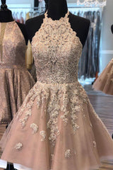 Dusty Rose Homecoming Dress Lace Appliques A Line Short Cocktail Dress