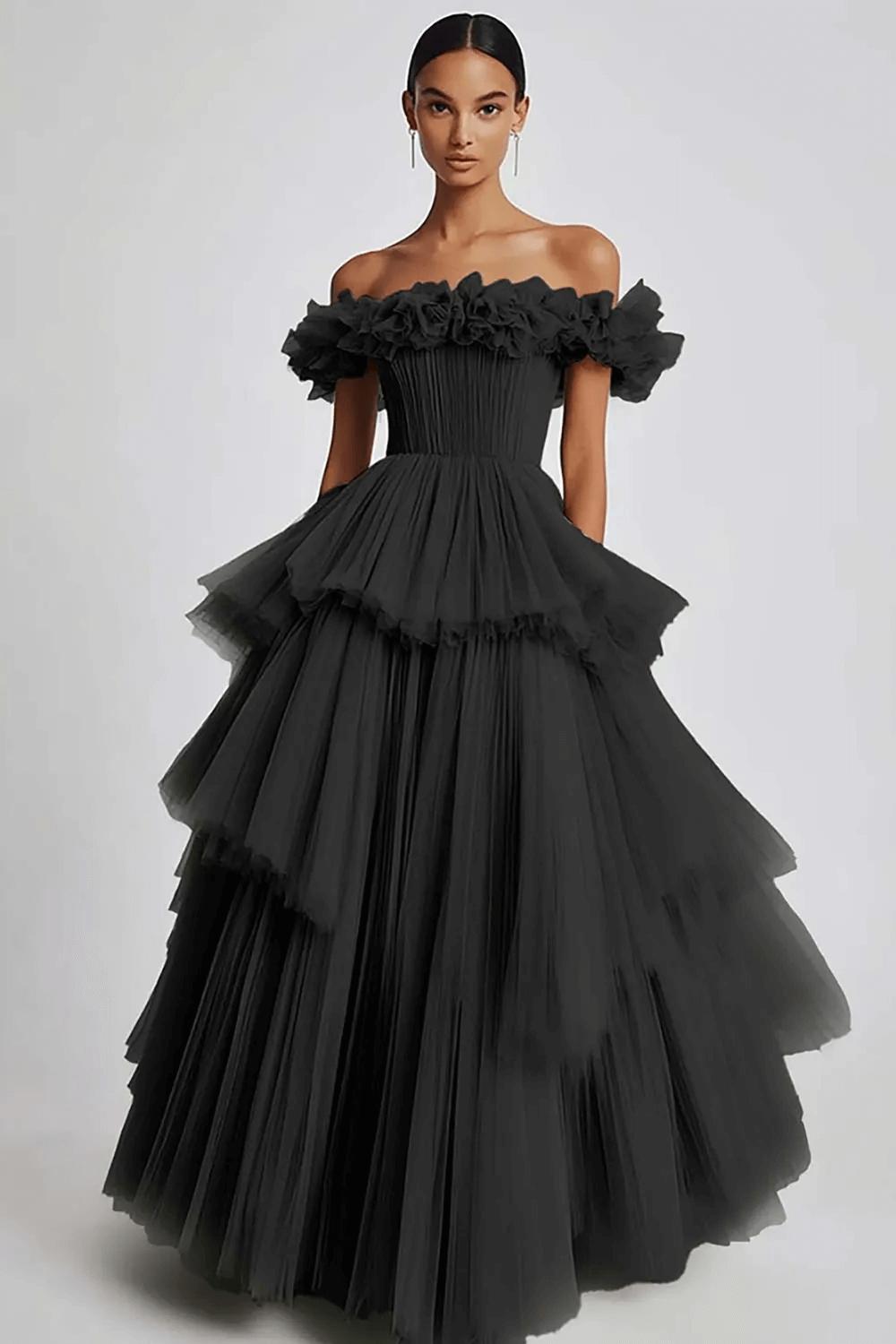 Dusty Sage Formal Dress Tulle Off The Shoulder Ball Gown Wedding Guest Dress With Ruffles