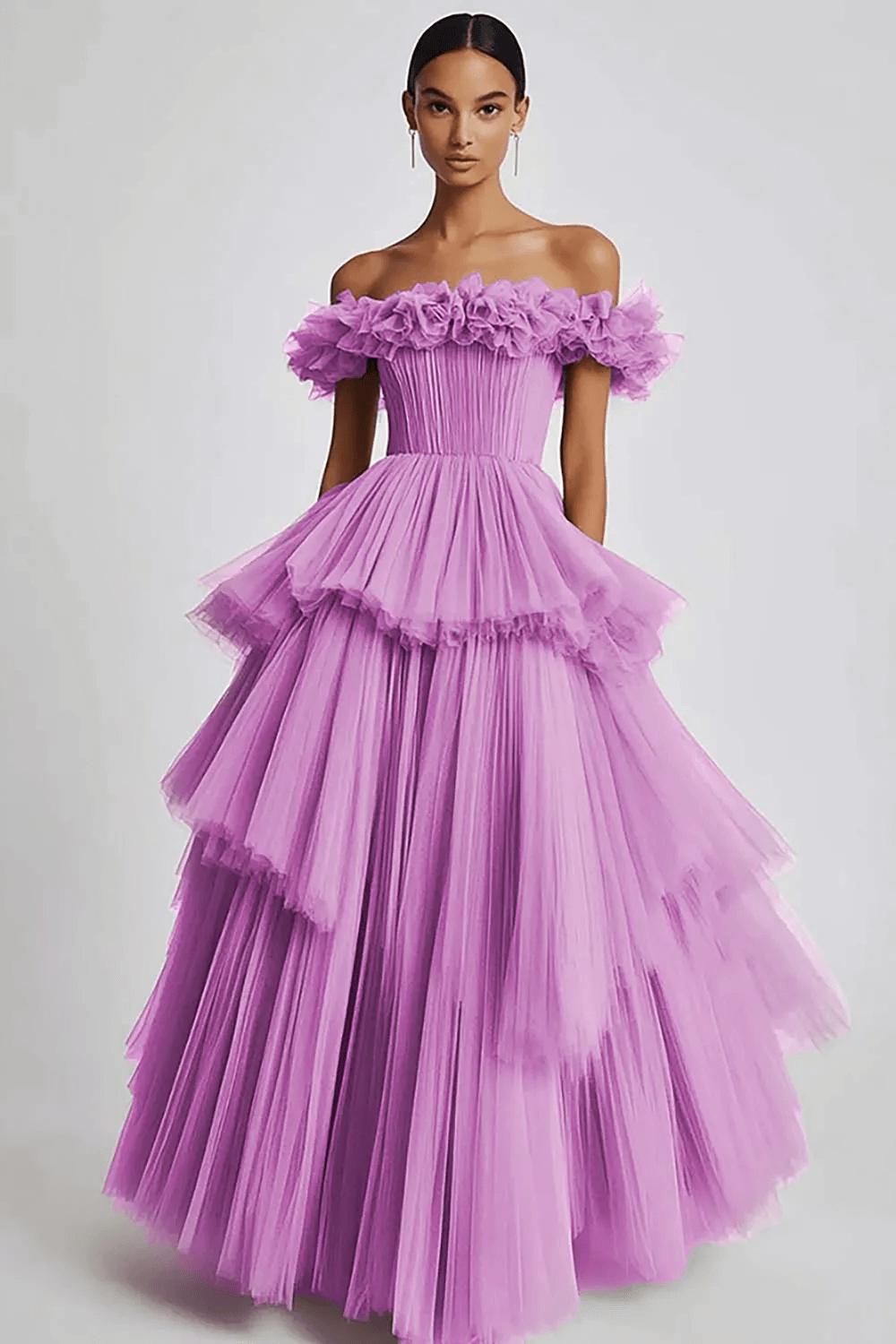 Dusty Sage Formal Dress Tulle Off The Shoulder Ball Gown Wedding Guest Dress With Ruffles