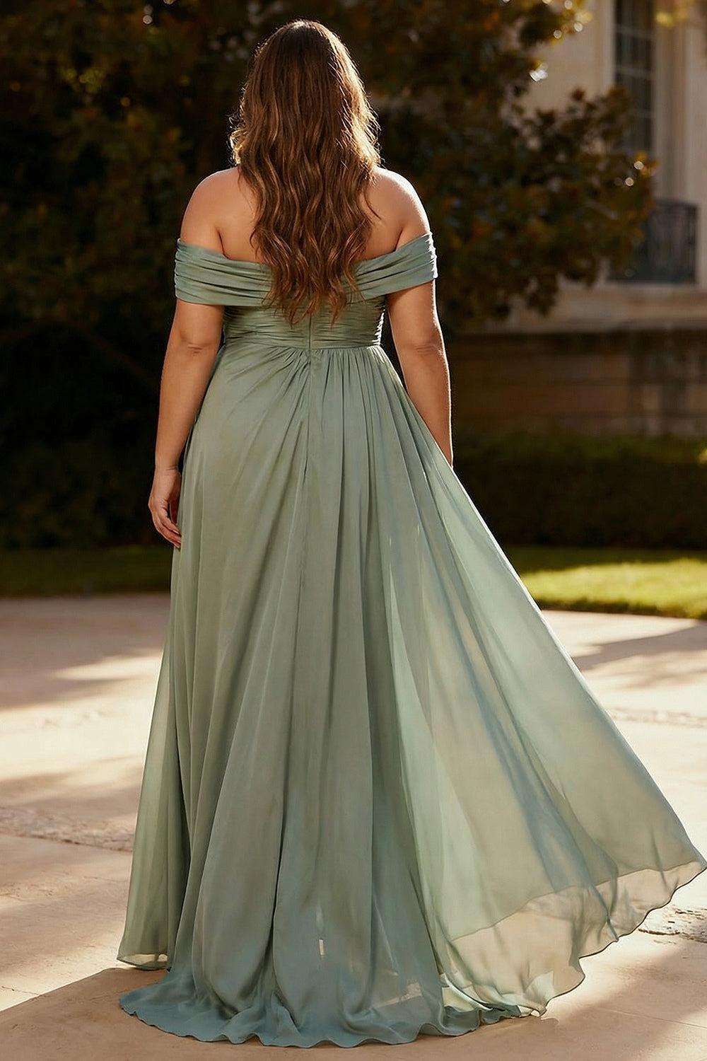 Dressystars Dusty Sage One Shoulder Chiffon Ruched Long Prom Dress With Side Cape