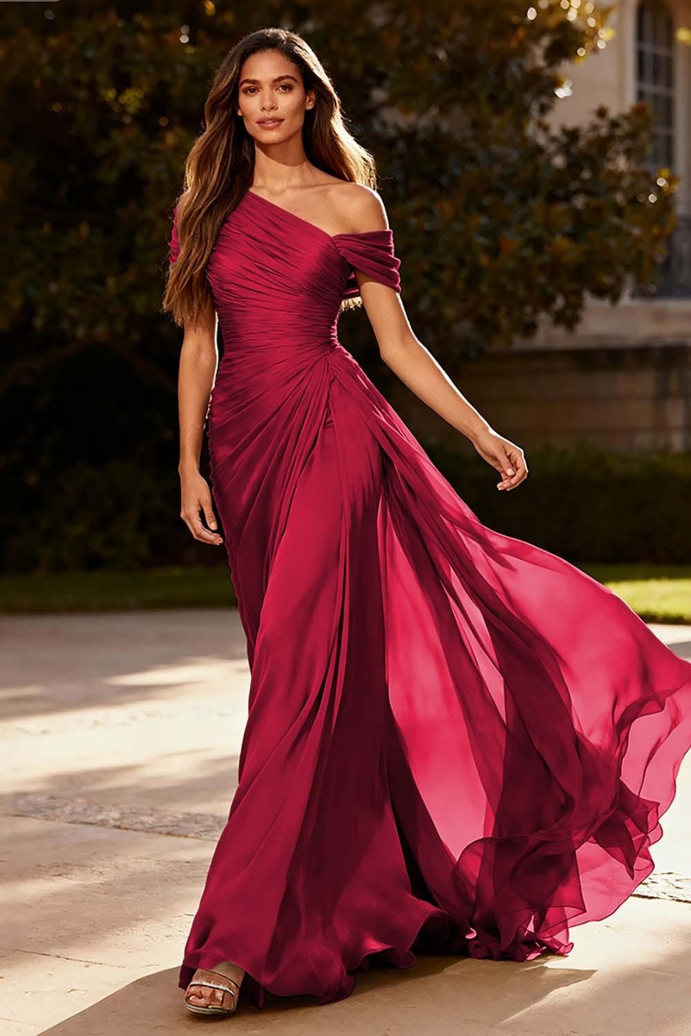 Dressystars Dusty Sage One Shoulder Chiffon Ruched Long Prom Dress With Side Cape