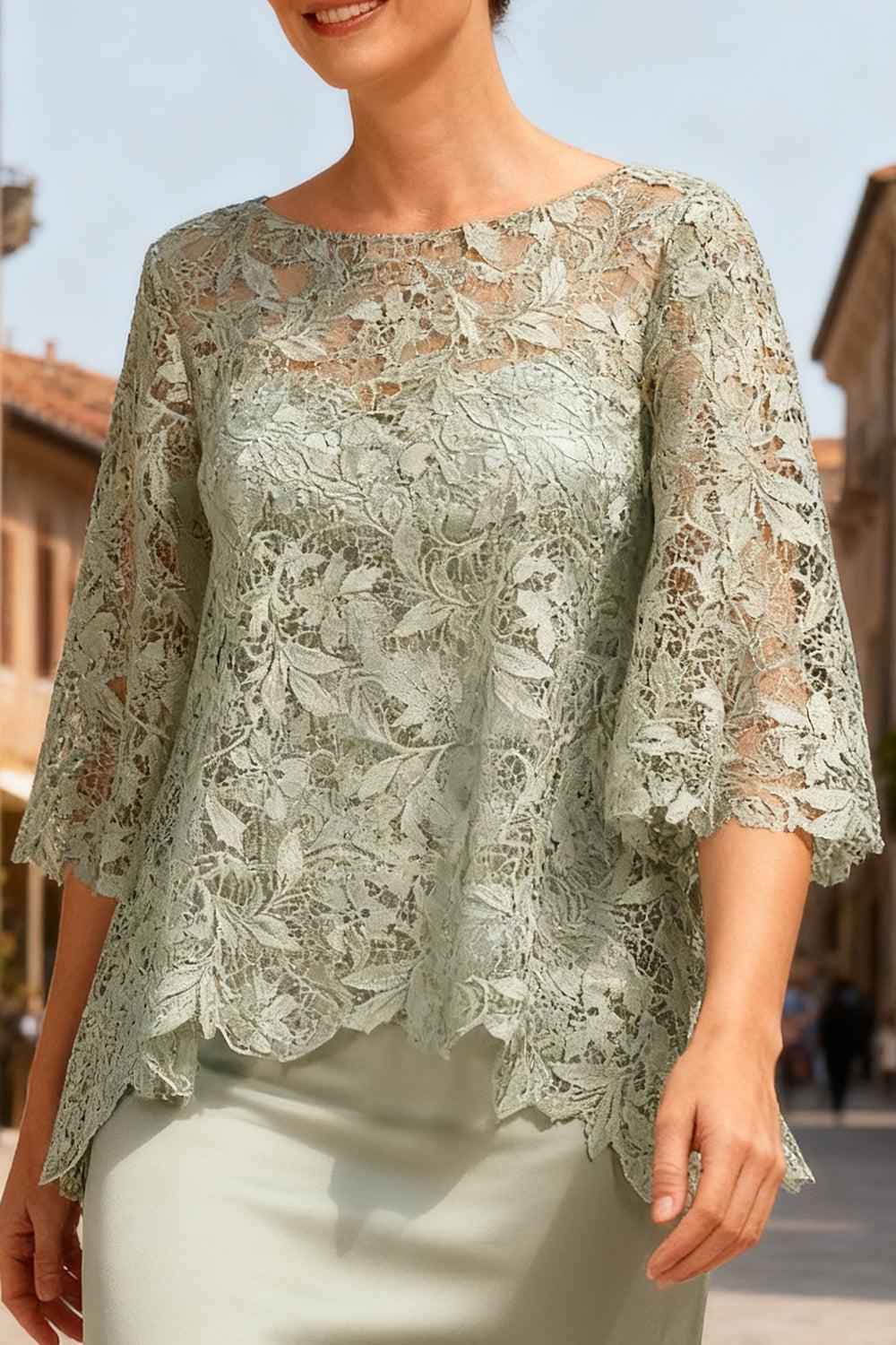 Dusty Sage Satin Bateau Neck Ankle Length Mother Of The Bride Dress With Sleeves