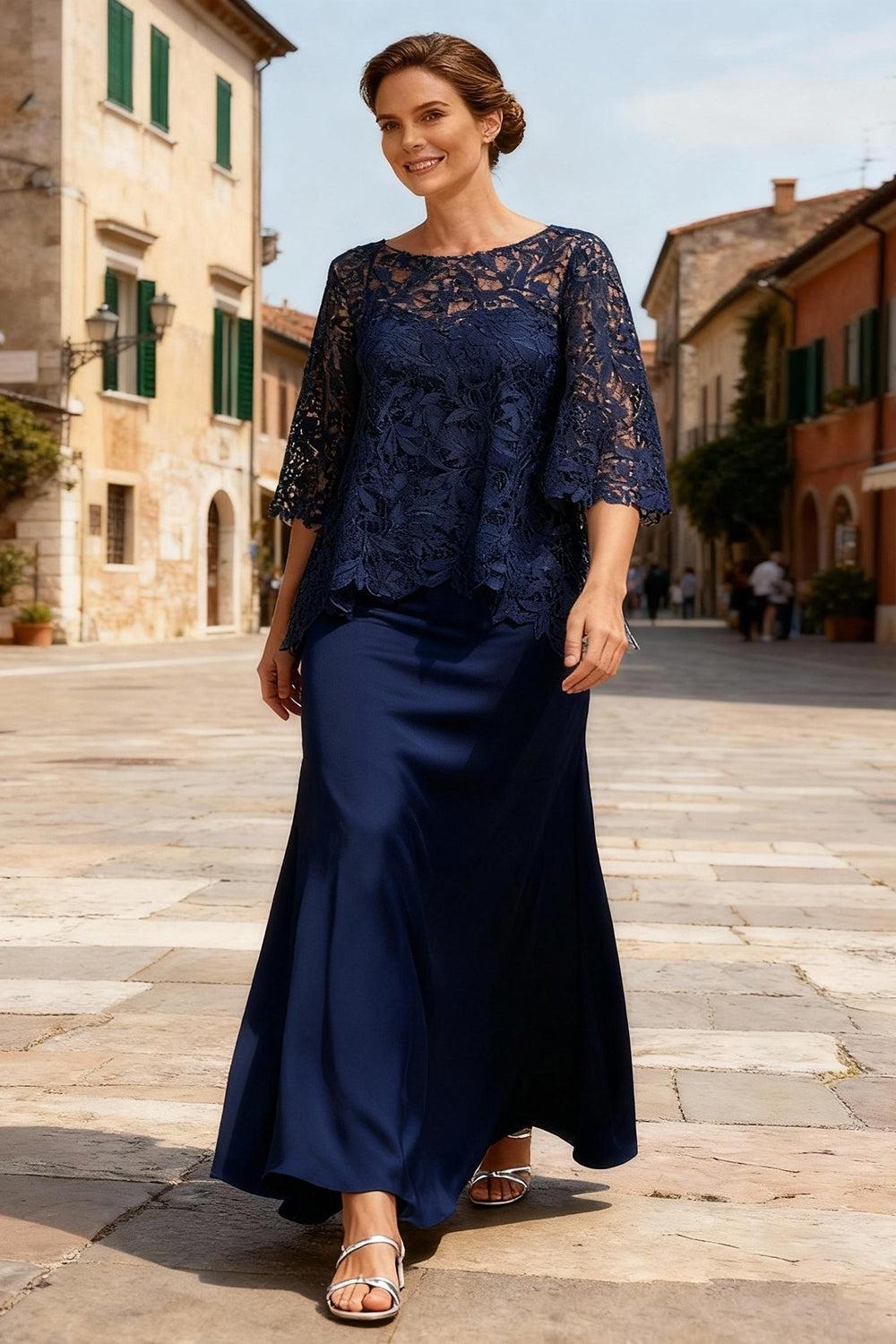 Dusty Sage Satin Bateau Neck Ankle Length Mother Of The Bride Dress With Sleeves