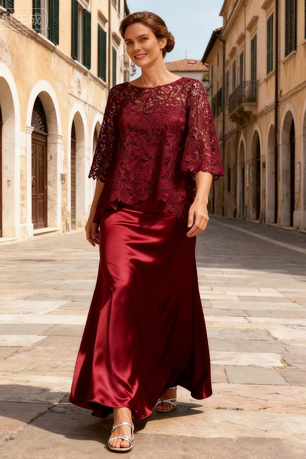 Dusty Sage Satin Bateau Neck Ankle Length Mother Of The Bride Dress With Sleeves