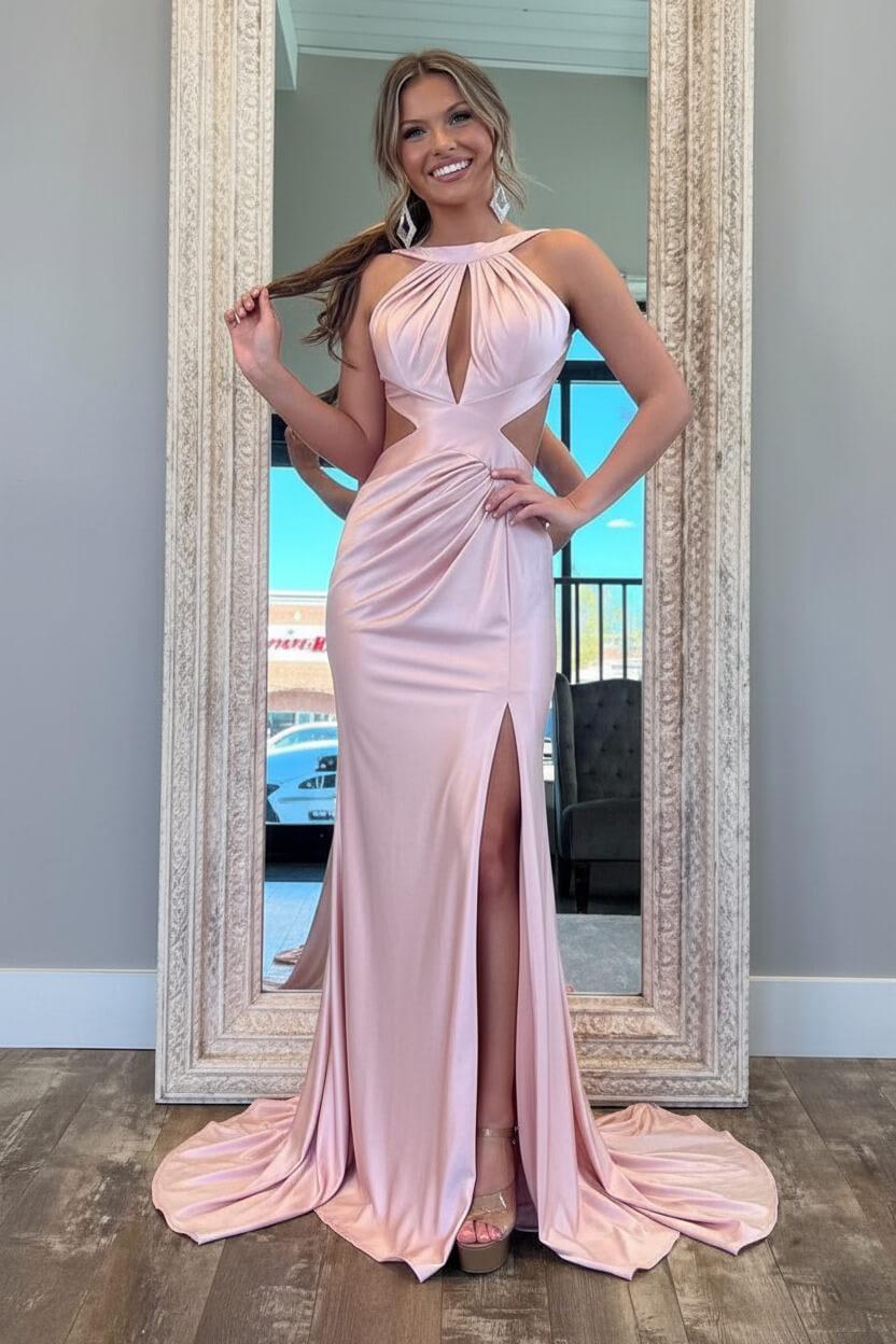 Fuchsia Metallic Mermaid Prom Dress With Slit And Open Back Formal Evening Gown
