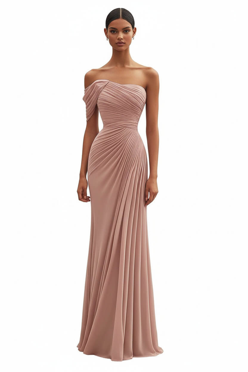 Dressystars One Shoulder Ruched Mermaid Dark Green Wedding Guest Dress Long Formal Dress