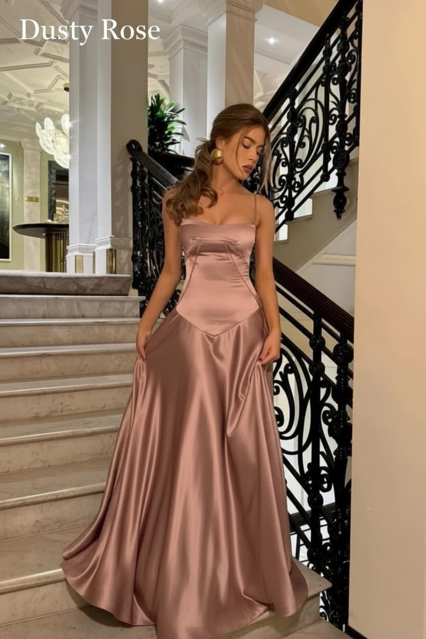 Dressystars Brown Luxe Silk-Look Long Evening Dress With Fitted Bodice Formal Evening Gown