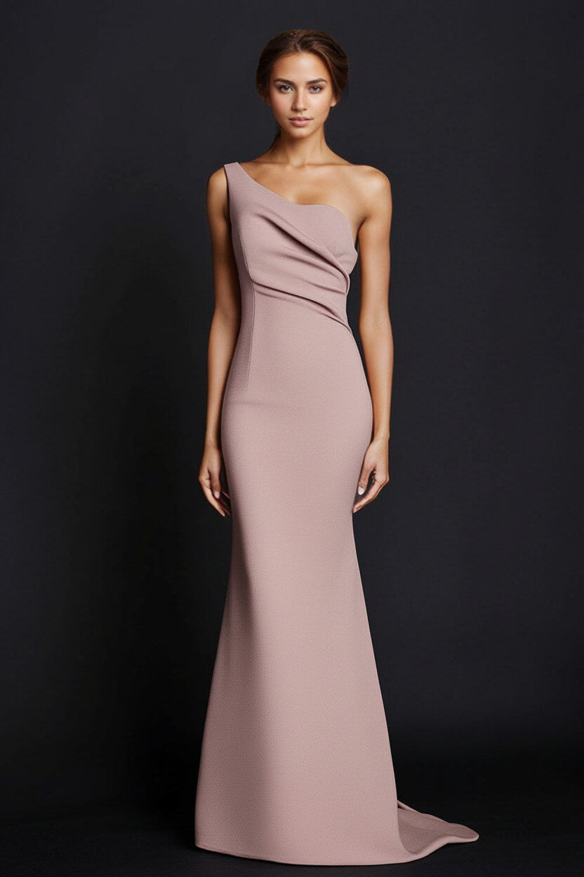 Dressystars One Shoulder Khaki Wedding Guest Dress Mermaid Long Formal Dress