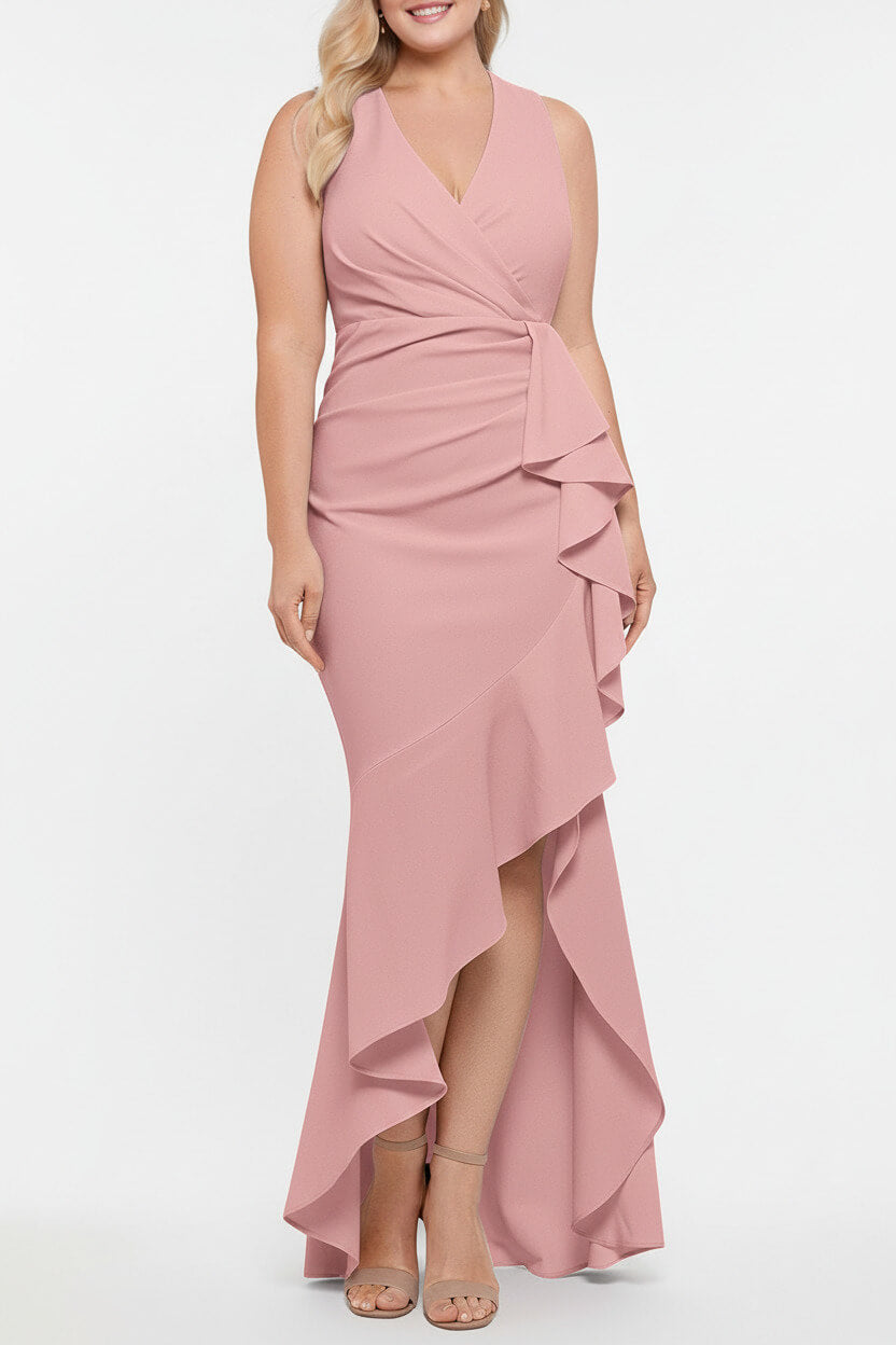 V-Neck Sleeveless Plus Size Floor-Length Sheath/Column Mother of the Bride Dresses with Ruffles