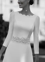 Elastic Satin Wedding Dress with A Line 3/4 Sleeves and Court Train
