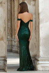 Dressystars Elegant Dark Green Mermaid Off The Shoulder Long Sequin Prom Dress