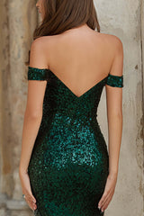 Dressystars Elegant Dark Green Mermaid Off The Shoulder Long Sequin Prom Dress