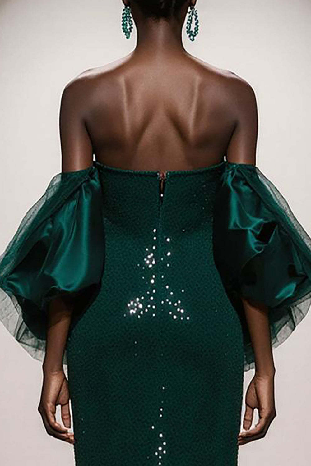 Dressystars Elegant Dark Green Mermaid Strapless Sequin Long Prom Dress With Sleeves