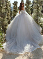 Elegant Lace/Tulle Wedding Dress with Off The Shoulder Long Sleeves